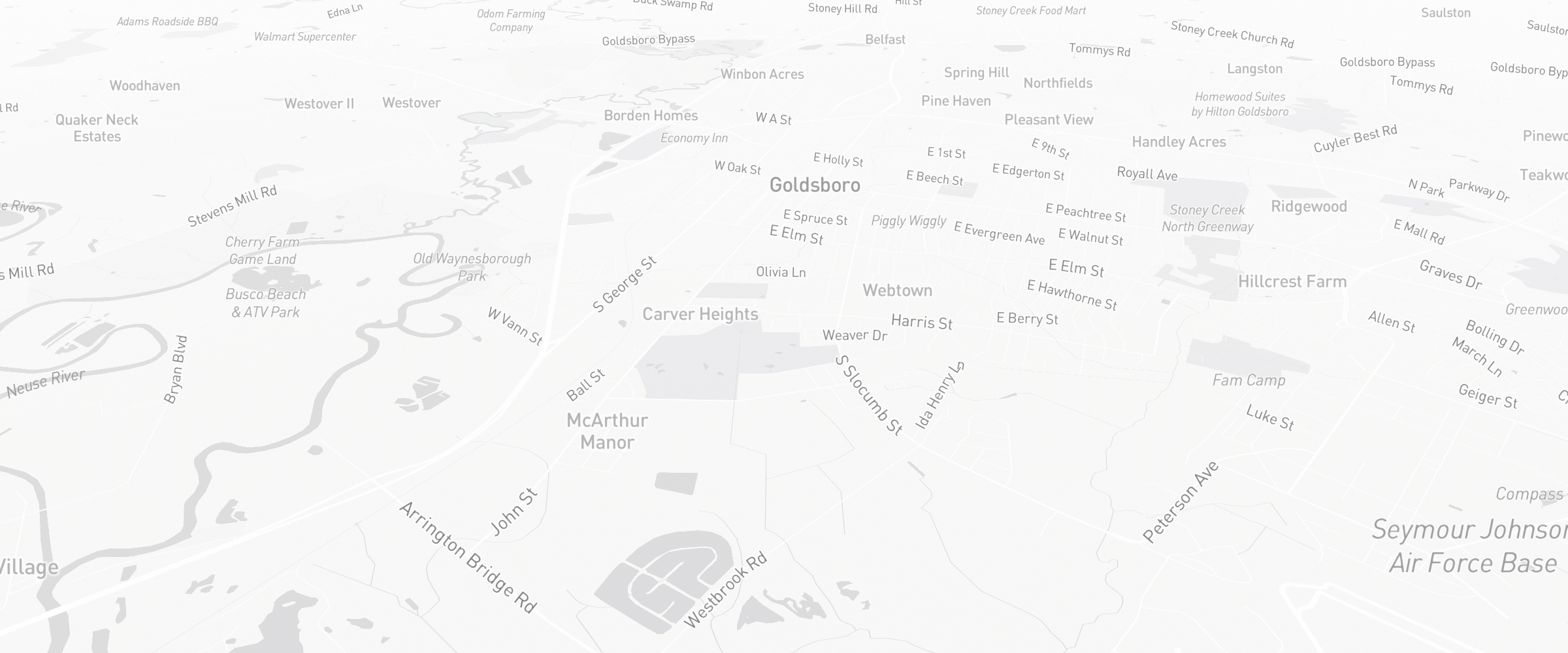 Neighborhood map of Goldsboro, NC — the area served by Life Insurance Agents of Goldsboro Group